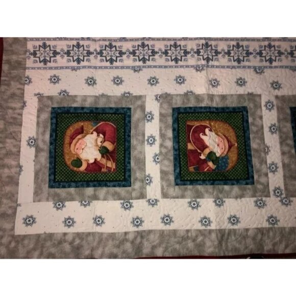 CHRISTMAS QUILT THROW BLANKET VINTAGE SANTA FLANNEL 59X58 SOFT WARM OLD WORLD - Picture 2 of 8